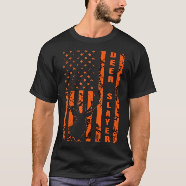 T-shirt Chasseur Orange Camo Drapeau Américain Chasseur de (Devant)