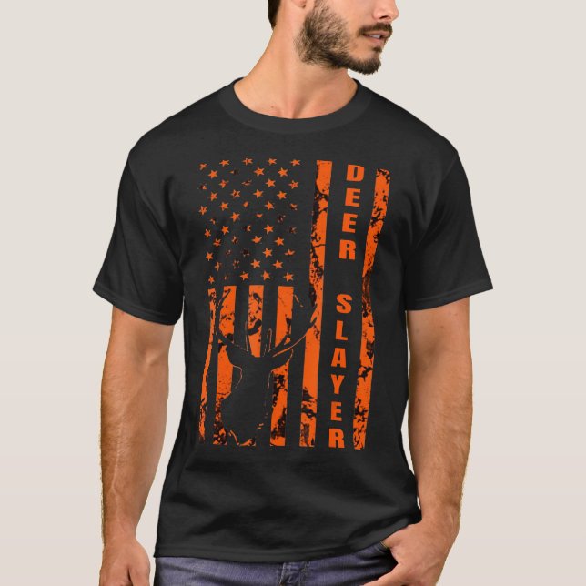T-shirt Chasseur Orange Camo Drapeau Américain Chasseur de (Devant)