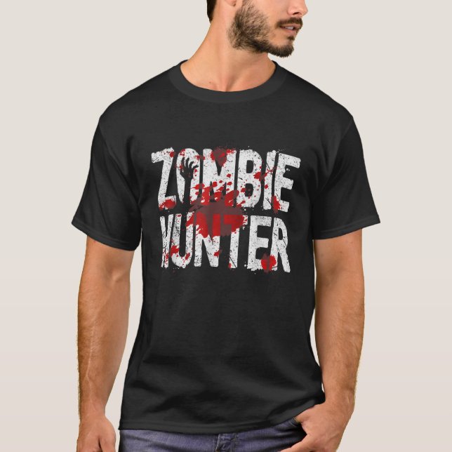 T-shirt Chasseur zombie amusant Halloween Costume de sang  (Devant)