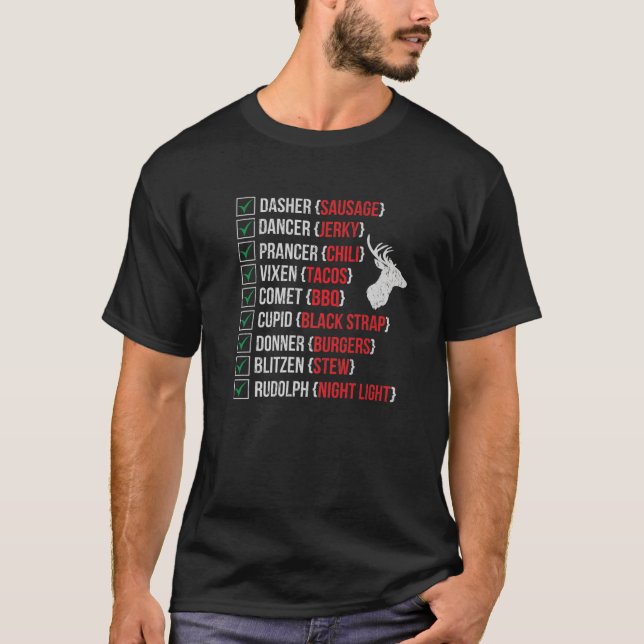T-shirt Chasseurs de cerfs de Noël amusants Père Noël Vian (Devant)