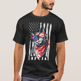 T-shirt Chat 4 juillet Femme Chat  Drapeau Américain