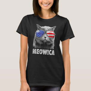 T-shirt Chat 4 juillet Meowica Drapeau américain lunettes 