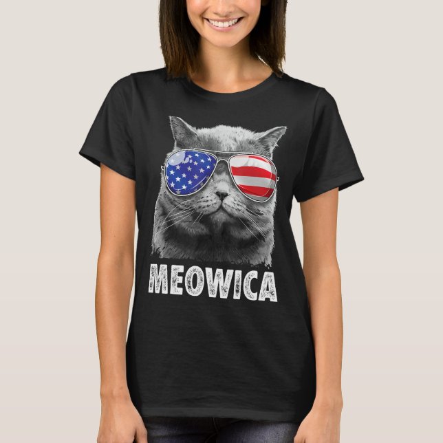 T-shirt Chat 4 juillet Meowica Girls Boys American Flag S (Devant)
