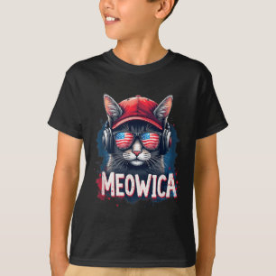 T-shirt Chat 4 juillet Meowica Girls Boys American Flag S