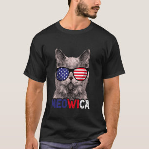 T-shirt Chat 4 juillet Meowica Hommes Femmes Drapeau Améri