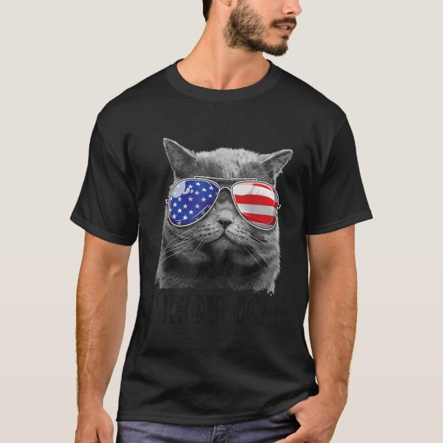 T-shirt Chat 4 juillet Meowica Merica Hommes Femmes USA Am (Devant)