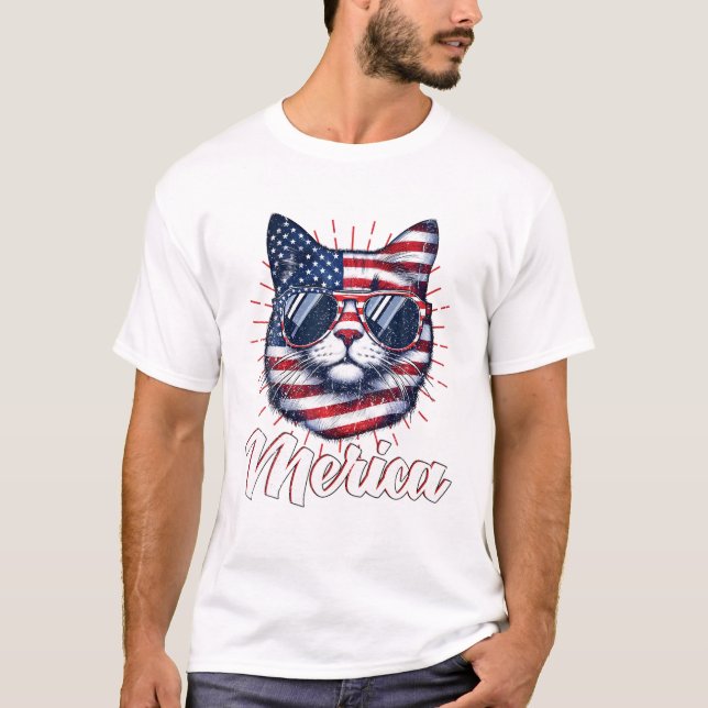 T-shirt Chat 4 juillet patriotique (Devant)