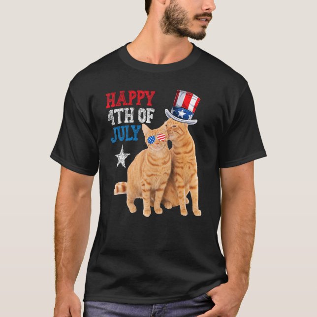 T-shirt Chat 4 juillet USA Famille Drapeau Couples corresp (Devant)