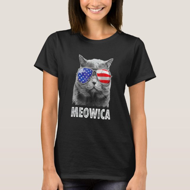 T-shirt Chat 4H Juillet Meowica Merica Hommes Usa American (Devant)