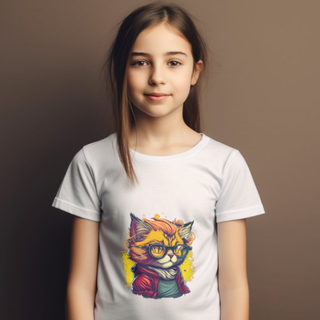 T-Shirt Chat à bouffée orange en veste rouge et lunettes (Créateur téléchargé)