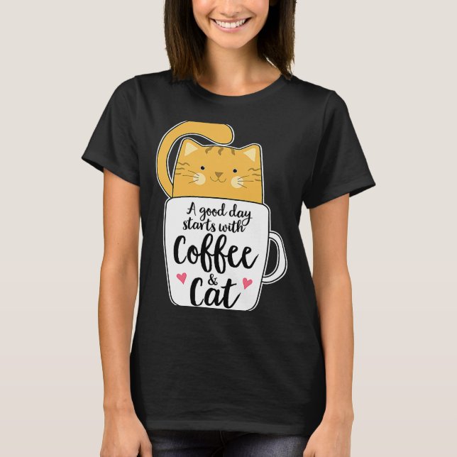 T-shirt Chat à café orange pour femmes (Devant)
