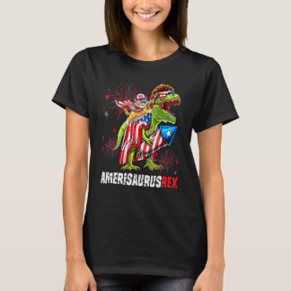 T-shirt Chat à cheval sur un dinosaure 4 juillet Amerisaur