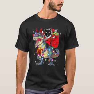 T-shirt Chat à cheval sur un dinosaure Rex Noël
