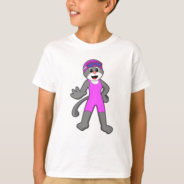T-shirt Chat à la natation avec maillot de bain (Devant)