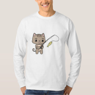 T-shirt Chat à la pêche avec bâton de pêche
