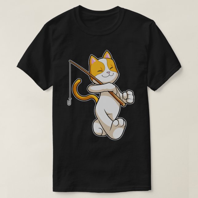 T-shirt Chat à la pêche avec canne à pêche (Design devant)
