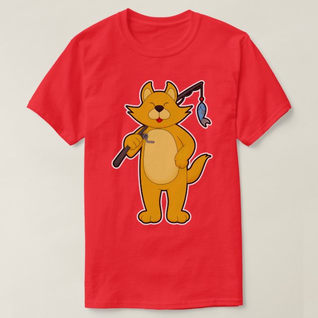 T-shirt Chat à la pêche avec Canne à pêche Poisson (Design devant)