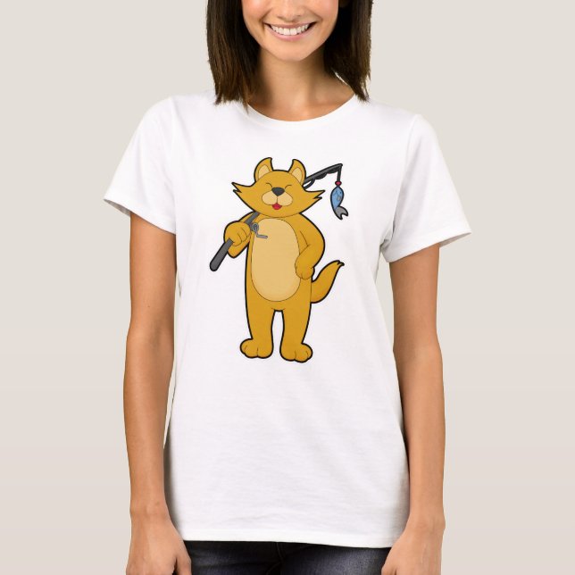 T-shirt Chat à la pêche avec la baguette de pêche et le po (Devant)