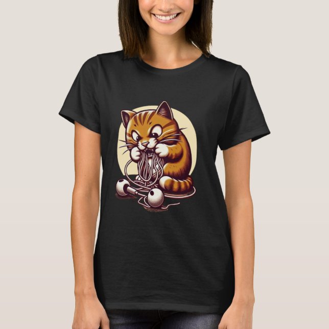 T-shirt Chat a mangé des écouteurs drôle d'animal (Devant)