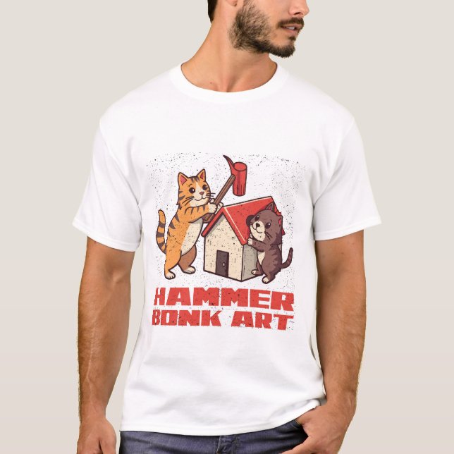 T-shirt Chat à Marteau Bonk Mème Drôle Rétro Art Mignon (Devant)