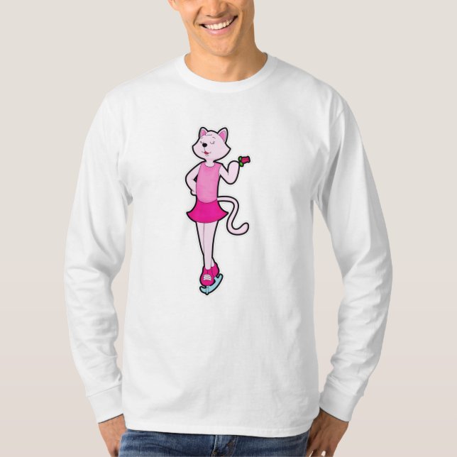 T-shirt Chat à Patinage sur glace avec Fleur (Devant)