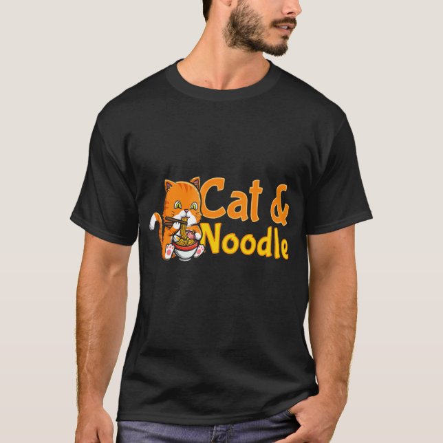 T-shirt Chat à poils mange des nouilles (Devant)