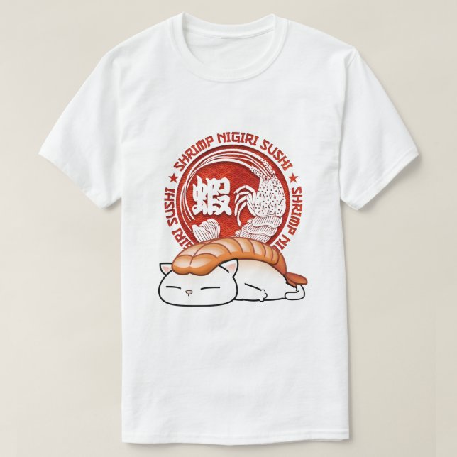 T-shirt Chat à sushi aux crevettes Ebi (Design devant)