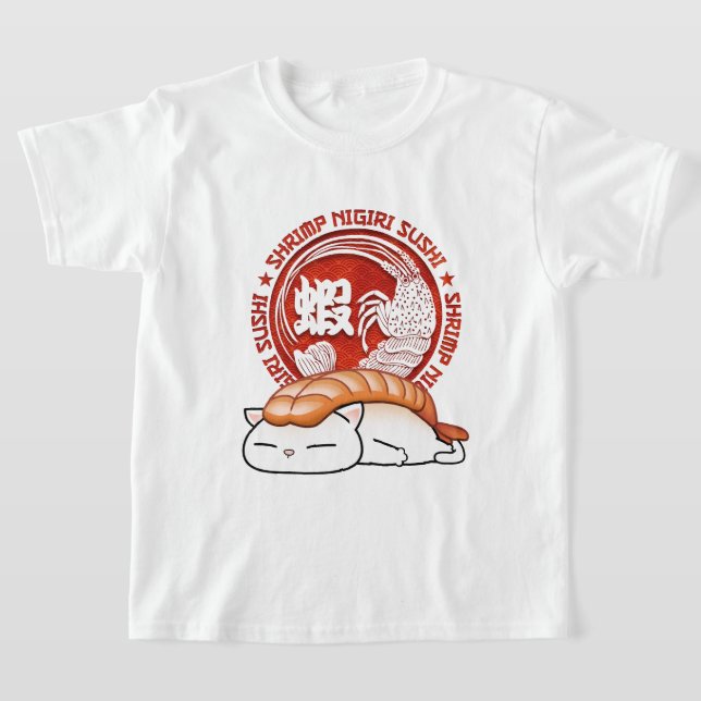T-shirt Chat à sushi aux crevettes Ebi (Poser)