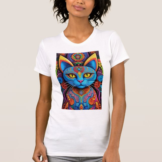 T-shirt Chat Abstrait aux yeux jaunes (Devant)