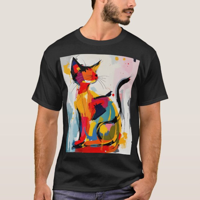 T-shirt Chat Abstrait style des années 1970 (Devant)