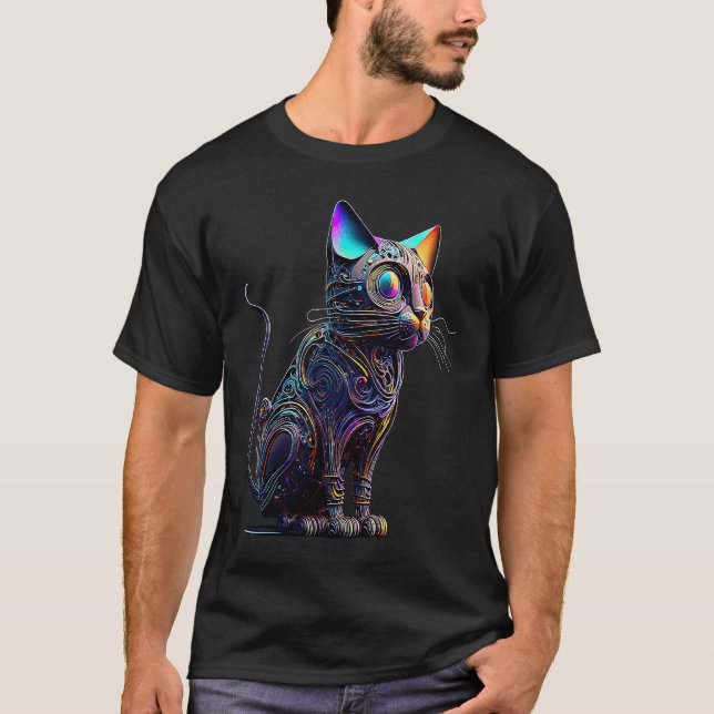 T-shirt Chat Abstrait Vectoriel 3D Couleur Vibrante Chat   (Devant)