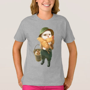 T-shirt Chat adorable avec Hen à la ferme