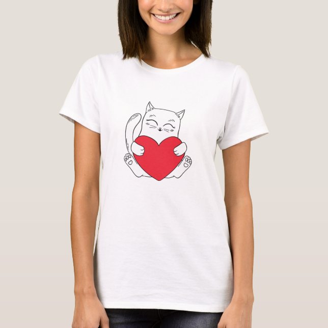 T-shirt Chat Adorable Tenant Un Coeur (Devant)