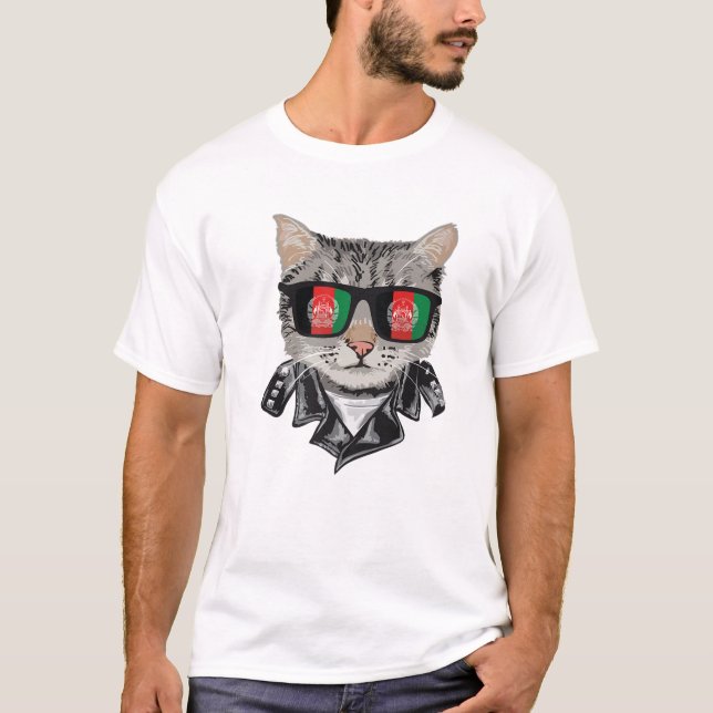 T-shirt Chat Afghanistan Drapeau Lunettes de soleil - Cool (Devant)