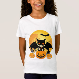T-Shirt Chat ailé d'Halloween sous la pleine lune citrouil