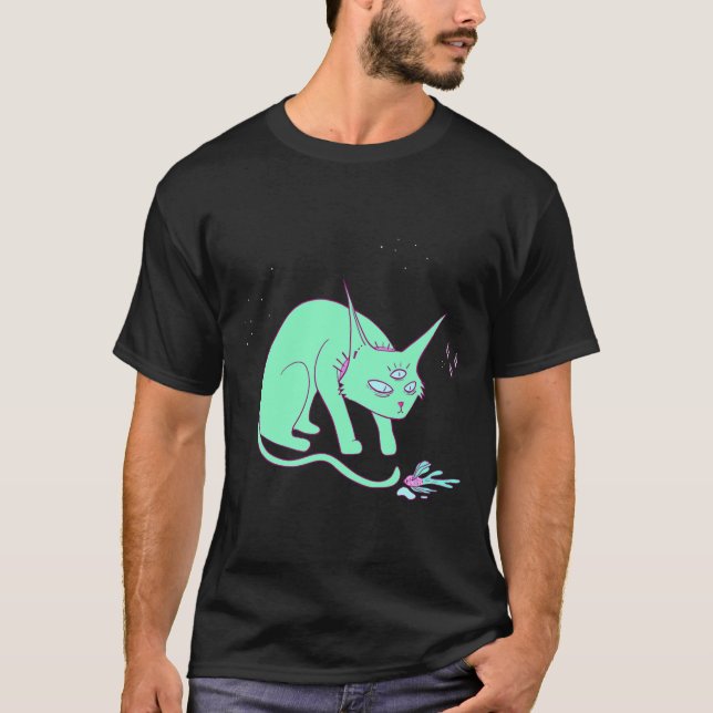 T-shirt Chat Alien Avec Poisson (Devant)
