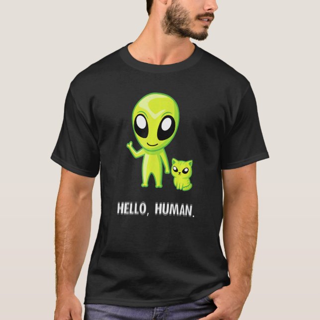 T-shirt Chat Alien   Bonjour Humain Ufo Chatton (Devant)