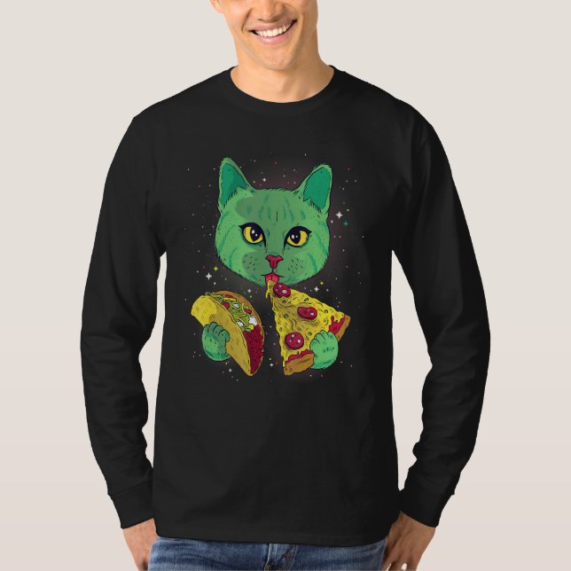 T-shirt Chat Alien Drôle Manger Pizza Taco Space Cats Kitt (Devant)