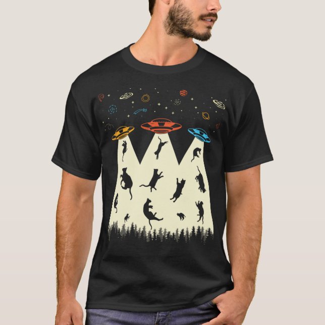 T-shirt Chat Alien Enlèvement Kitten Kitty UFO Drôle Chat  (Devant)