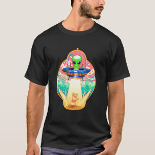 T-shirt Chat Alien Mignon Enlèvement Bateau Spatial Volant