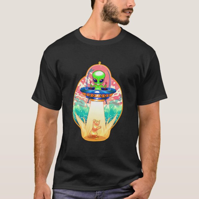 T-shirt Chat Alien Mignon Enlèvement Bateau Spatial Volant (Devant)