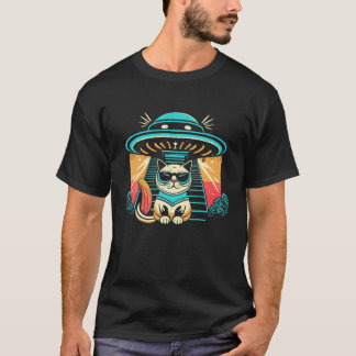 T-shirt Chat Alien rétro UFO Galaxy Chat Vintage UFO Chat
