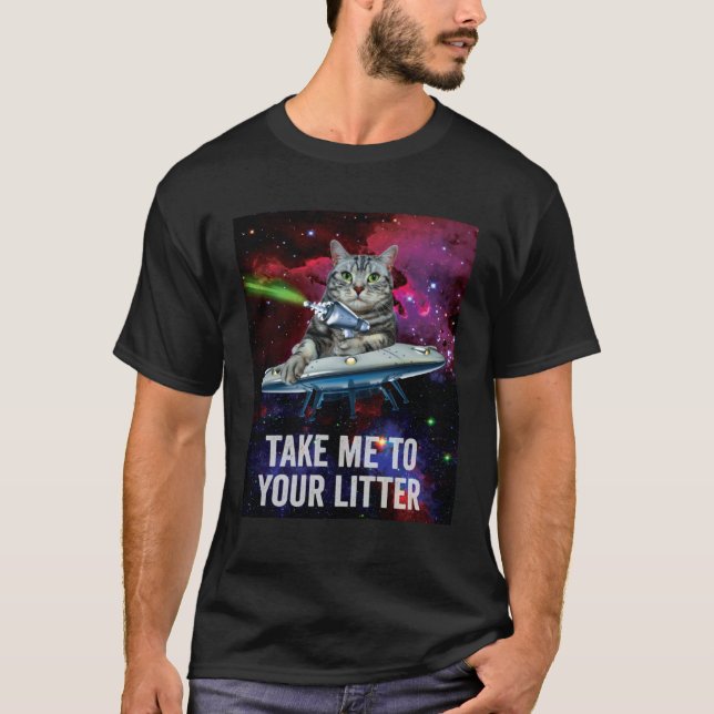 T-shirt Chat Alien Spatial Emmène-Moi Vers Ta Litière (Devant)