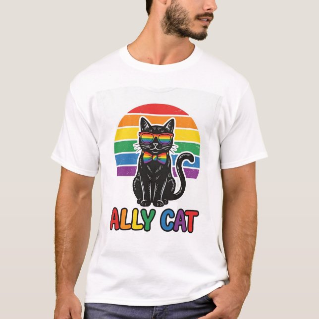 T-shirt Chat allié arc-en-ciel fière conception de chat vi (Devant)