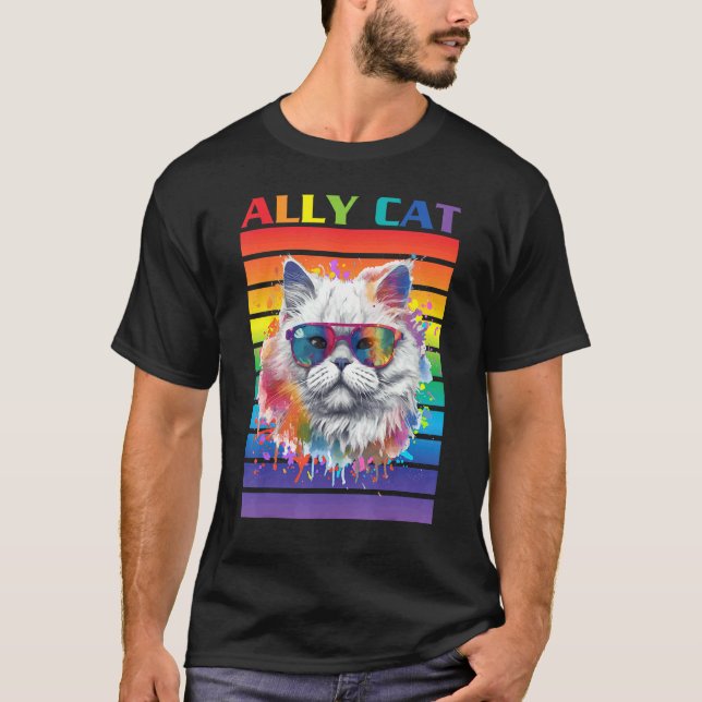 T-shirt Chat allié Fierté avec drapeau de fierté Chat alli (Devant)