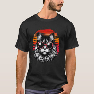 T-shirt Chat American Curl Rétro Lunettes de soleil Couche