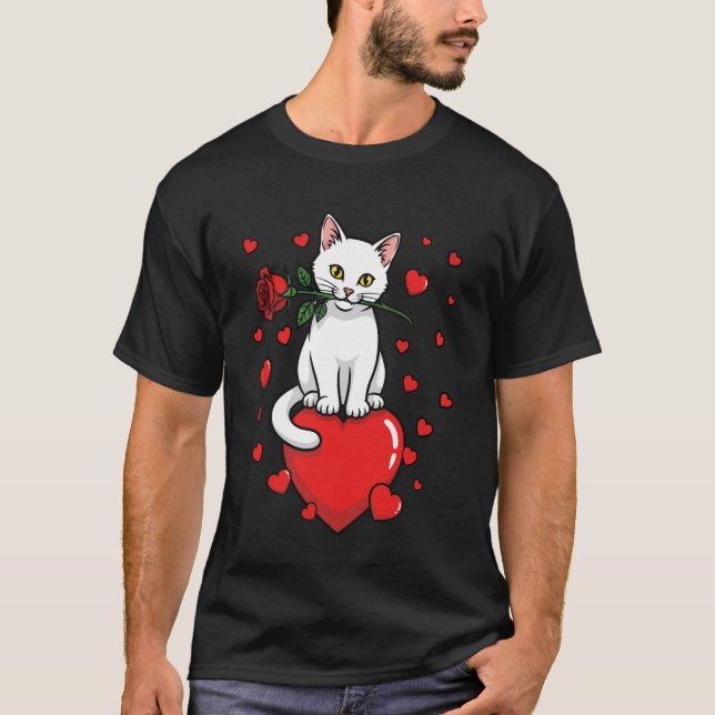 T-shirt Chat Amour Coeur Rose Chat Mignon (Devant)