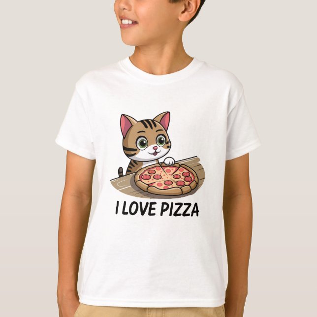 T-shirt Chat amoureux de la pizza (Devant)