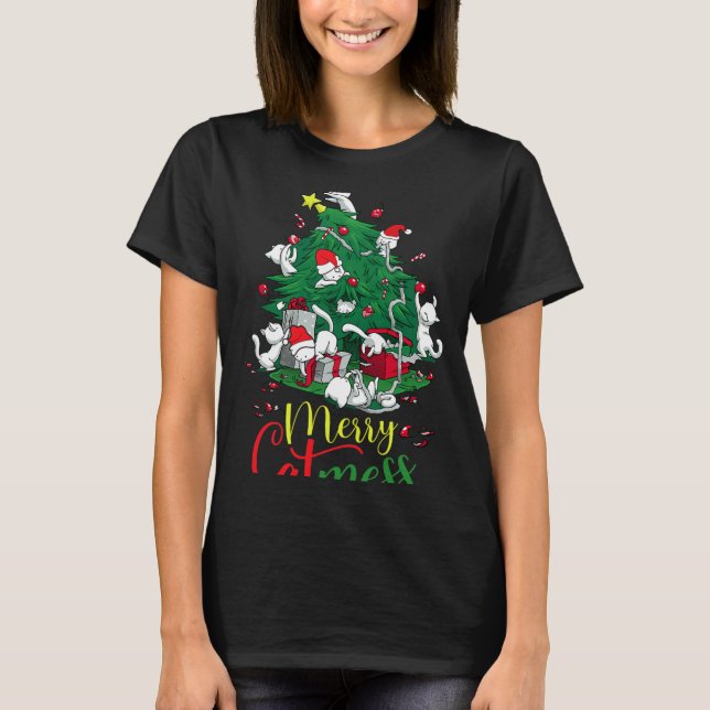 T-shirt Chat amusant Arbre de Noël Joyeux Catmess Chats Am (Devant)