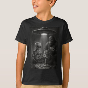 T-shirt Chat Amusant Avec Alien Et Pizza De Pied D'Oignon
